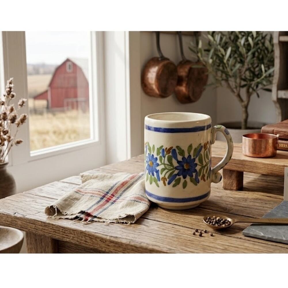 Vintage Studio Art Pottery Hand Painted Floral Mug GM No. 28